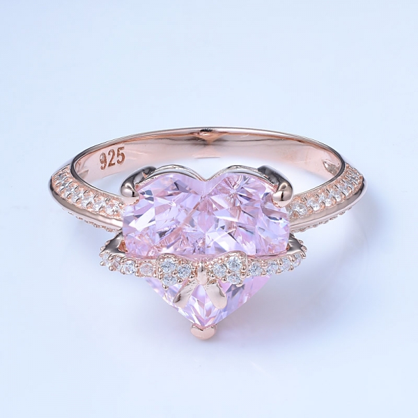 4 quilates simulan morganita rosa cortada en oro rosa de 18 quilates sobre plata de ley 925 con compromiso y conjunto de anillo de bodas 