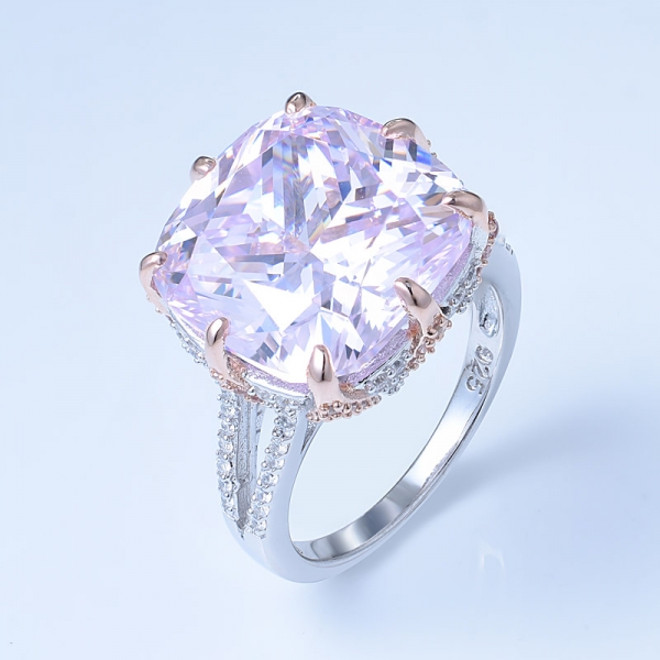 China factory directsale 12.0ct forma de cojín simulado rosa diamante 925 anillo de plata esterlina para promoción de navidad 