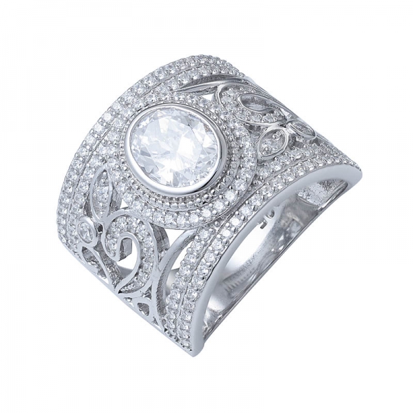 halo oval blanco circonita cúbica 925 plata esterlina sólida trío anillo de compromiso clásico anillo de bodas 