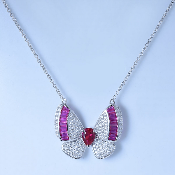 Colgante de collar de mariposa zirzonia cúbica de plata de ley 925 con cadena de 18 " 