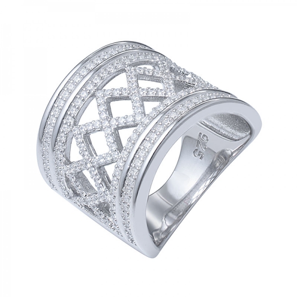 anillo de cúpula con acento de diamantes - pulido fino pavimento completo de circonio cúbico anillo de declaración de banda de boda de mujer hueca grande 