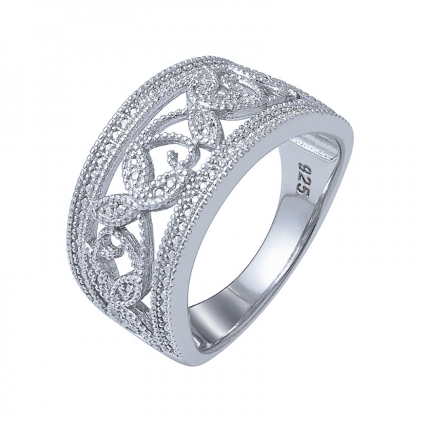 anillo de rodio de diamantes blancos sobre plata esterlina 