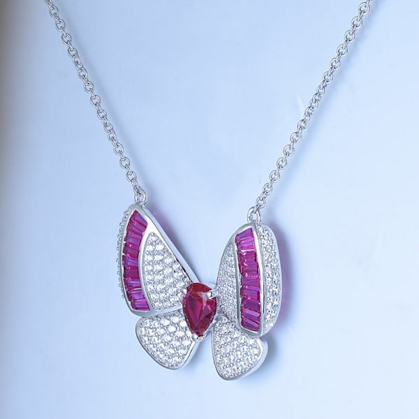 Colgante de collar de mariposa zirzonia cúbica de plata de ley 925 con cadena de 18 " 