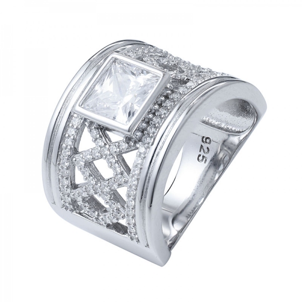 fabricante ordenó la joyería 925 anillo de plata chapado en oro blanco plata esterlina cuadrado princesa corte compromiso cz anillos para mujeres 