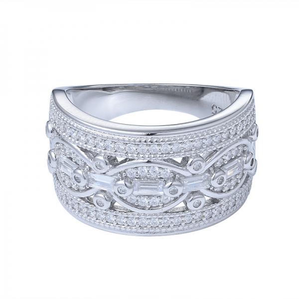 plata de ley rectángulo corte circonita cúbica art deco anillo baguette cz anillo 