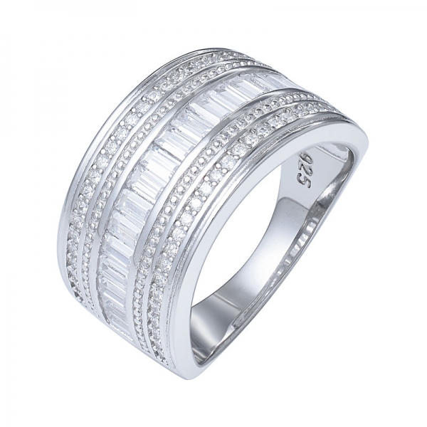 hermoso anillo de diseño de bypass de plata 925 cz transparente y baguette 