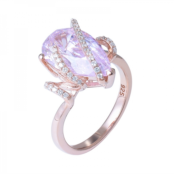 joyería personalizada para mujer anillo de bodas con forma de lágrima con incrustaciones de diamantes de simulación rosa de 5 quilates mujeres 