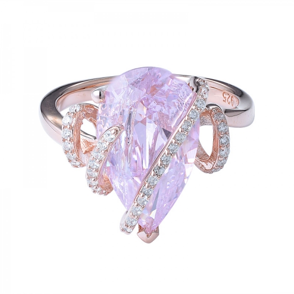 joyería personalizada para mujer anillo de bodas con forma de lágrima con incrustaciones de diamantes de simulación rosa de 5 quilates mujeres 