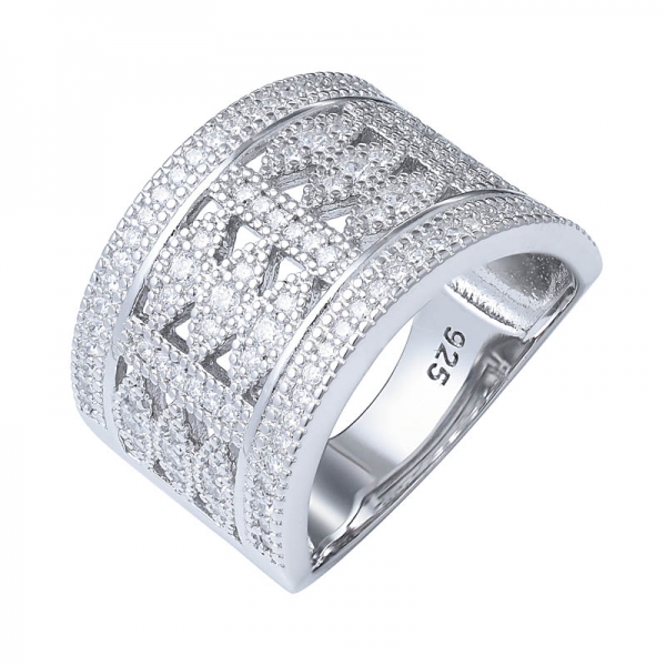 Mejor venta de plata de ley 925 micro pave cz joyería circón gran gran anillo ancho para mujeres 