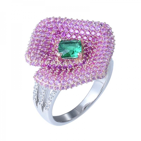Personalizado 925 joyería nupcial de plata corte de cojín simular anillo de compromiso de diamantes emerad verde 