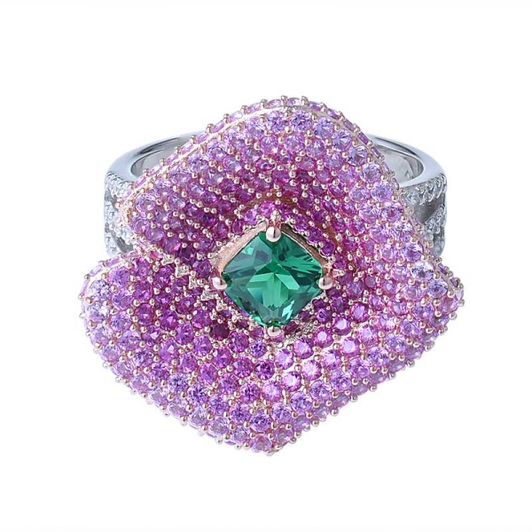 Personalizado 925 joyería nupcial de plata corte de cojín simular anillo de compromiso de diamantes emerad verde 