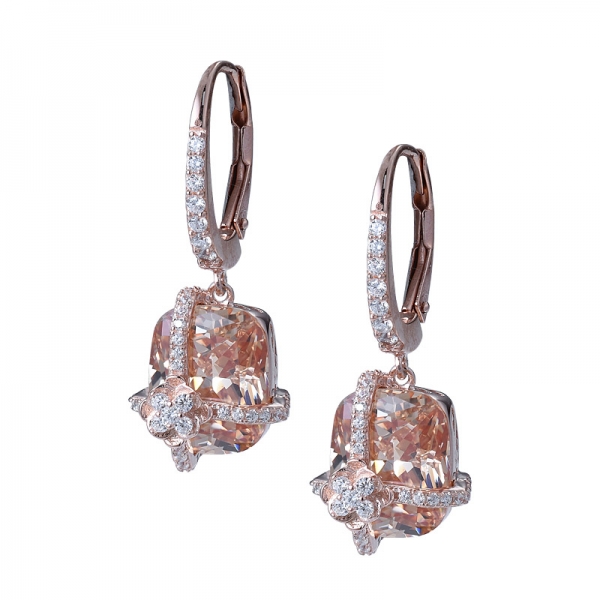 Joyería personalizada al por mayor 925 plata esterlina cz chapado en oro rosa champán cz halo halo aretes de diamantes conjunto de joyas 