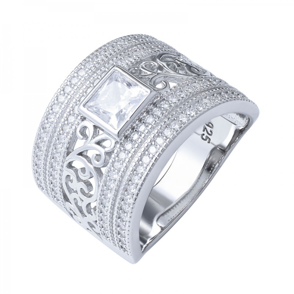 anillo de joyería de compromiso de diamantes de filigrana vintage de aspecto antiguo de plata pura 