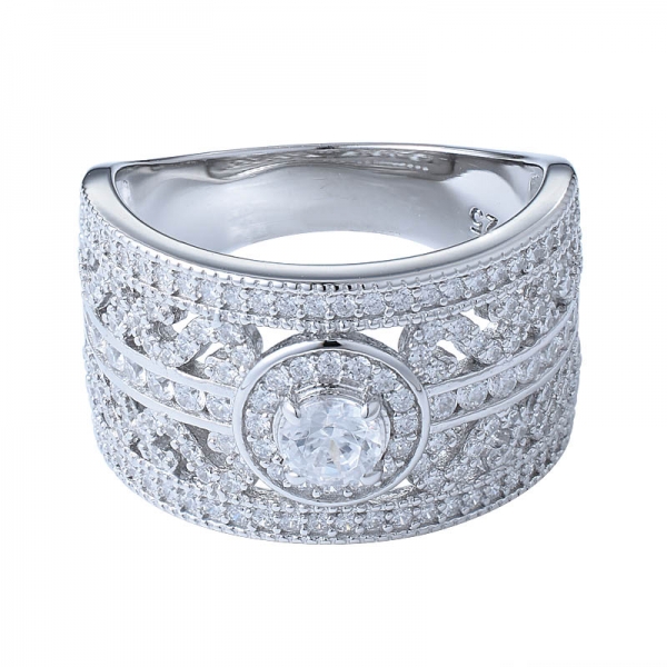 Art Deco fancy 18k chapado en oro blanco cz anillo de compromiso para niña 