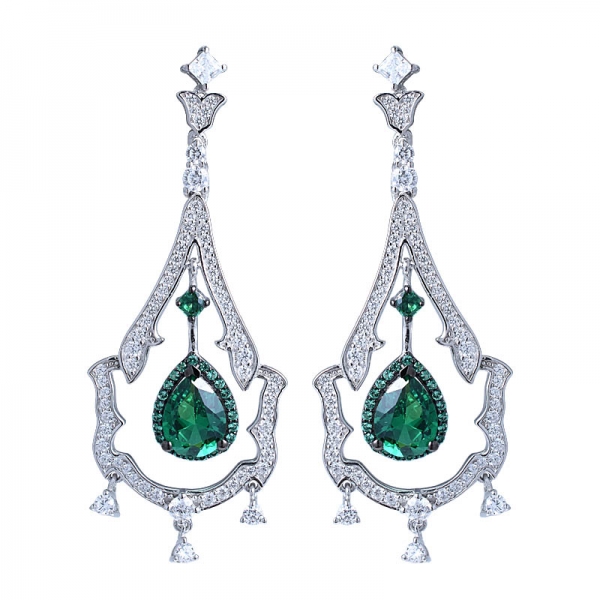 Pendiente de boda de flor de cristal verde esmeralda de doble caída de esmeralda creado para damas 