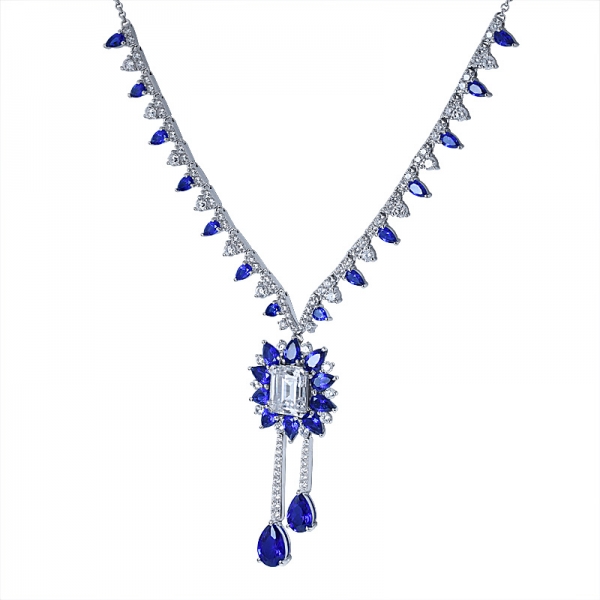 joyería fina collar de lujo plata de ley 925 pera azul zafiro collar 