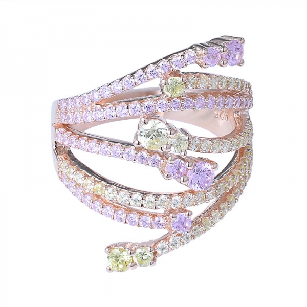 anillos de color rosa de compromiso de plata anillo de circonio cúbico único 