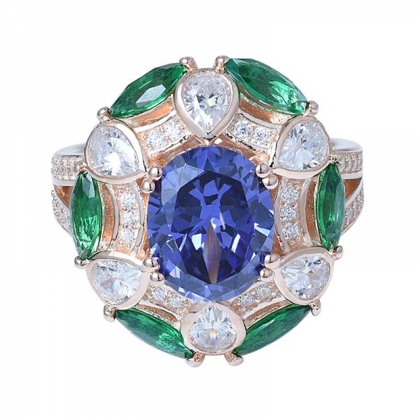 anillo de plata al por mayor de la piedra del arco iris de la circona cúbica de moda para las mujeres 