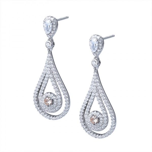 elegantes aretes de plata 925 bijoux pendientes de gemas de champán pendientes de piedra 