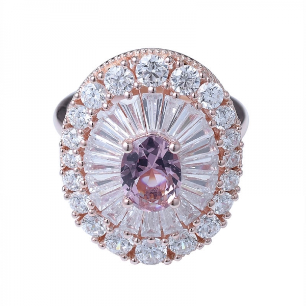 1.0ct corte ovalado anillo floral con acento de piedra preciosa de color morganita simulado 