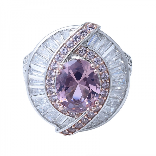 joyería blanco cz 3.0 ct rosa granate 2-Tono de la galjanoplastia de la mujer un anillo de plata 925 anillo de plata 