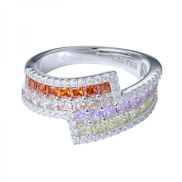 multi colores del arco iris cz anillo de plata de la joyería conjunto 