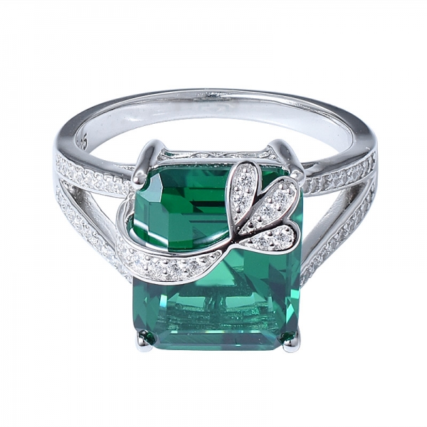 La Plata esterlina de laboratorio Creado Verde Esmeralda y el Circonio Cúbico anillos de la joyería conjunto 
