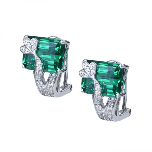 La Plata esterlina de laboratorio Creado Verde Esmeralda y Cubic Zirconia Pendientes de la joyería conjunto 