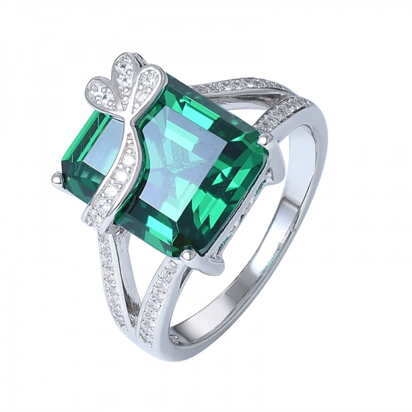 La Plata esterlina de laboratorio Creado Verde Esmeralda y el Circonio Cúbico anillos de la joyería conjunto 