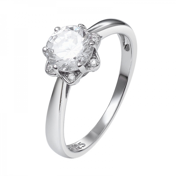 Fina Joyería Personalizada 6 Garra Puntas de Plata Solitario Moissanite anillo de Compromiso de Diamantes 