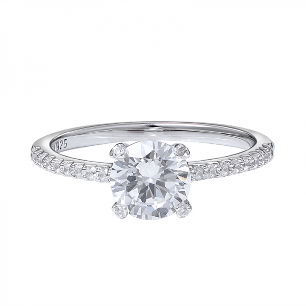 De la plata esterlina 925 clásico 1ct ronda cz diamante allanar configuración de anillos de compromiso 