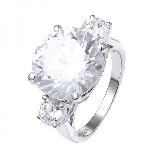 3 piedras redondas moissanite de diamantes de 18 quilates de oro blanco de acabado anillo de compromiso 