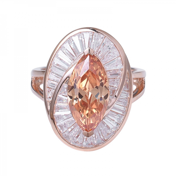 Corte marquesa de Champán CZ oro Rosa Anillos de Cóctel de la joyería Conjunto 