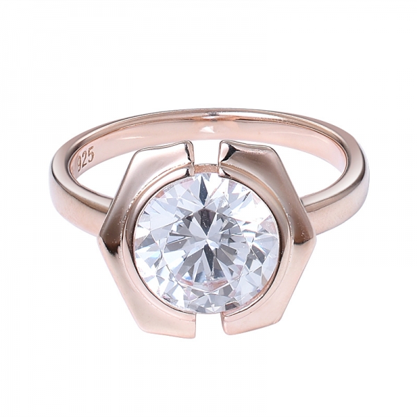 3ct ronda CZ Diamante de 18 quilates Chapado en Oro rosa anillo de compromiso de la joyería conjunto 