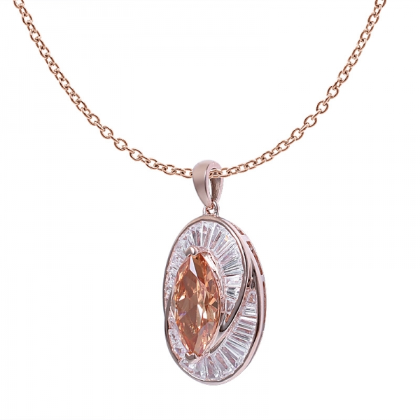Corte marquesa de Champán CZ oro Rosa Colgante de collar de la joyería Conjunto 