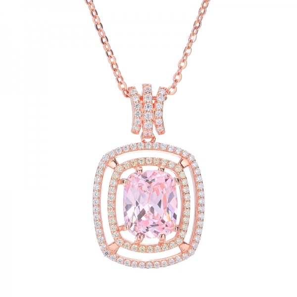 De Lujo De Diamantes De Color Rosa Cúbicos Circón Rosa Chapado En Oro Sobre Plata Esterlina Colgante 