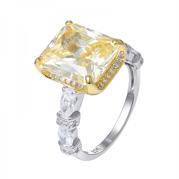 Diamante amarillo talla princesa de 8 quilates rodio simulante sobre anillo de plata 