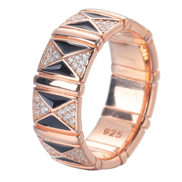 Esmalte clásico 925 Con anillo de oro rosa CZ blanco sobre plata esterlina 