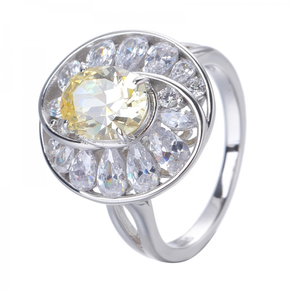 anillo de circonita cúbica de color amarillo diamante rodio sobre plata esterlina 