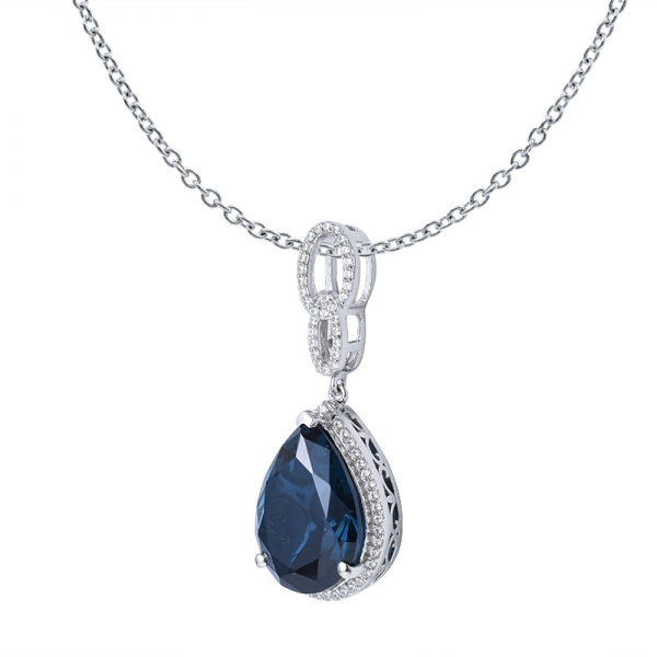 joyería 925 colgante de plata con topacio azul londres en forma de pera 