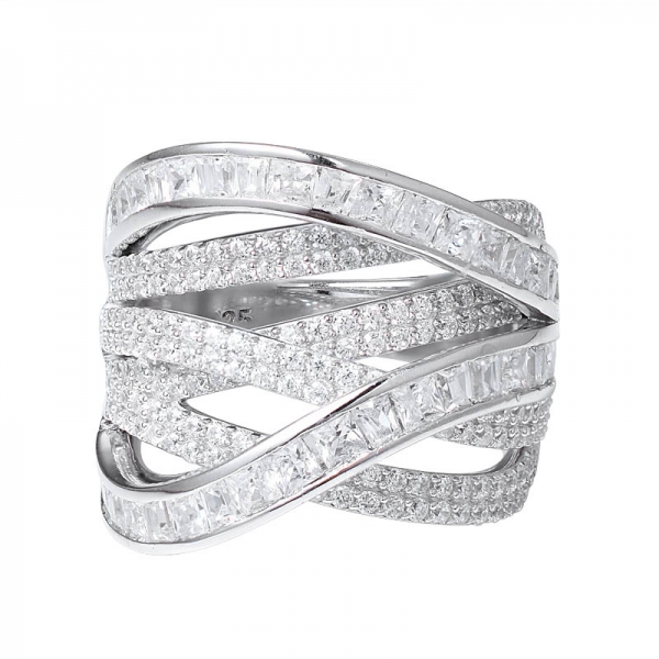 anillos de banda de diamantes cruzados de moda únicos Para Novia 