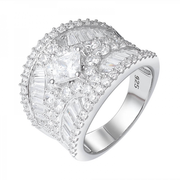 popular circonita cúbica de corte princesa cuadrada CZ anillos de bandas de piedras preciosas 
