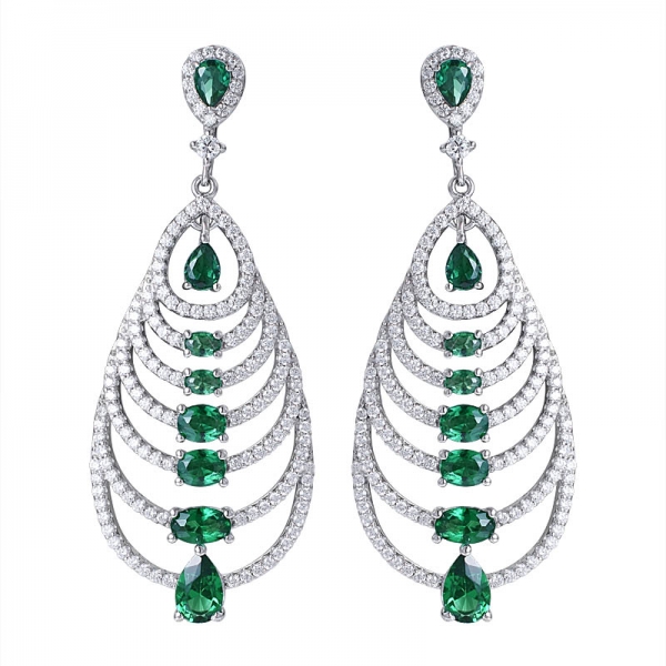 Pendientes de joyería colgantes elegantes de esmeralda verde creados en plata de ley 