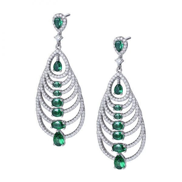 Pendientes de joyería colgantes elegantes de esmeralda verde creados en plata de ley 