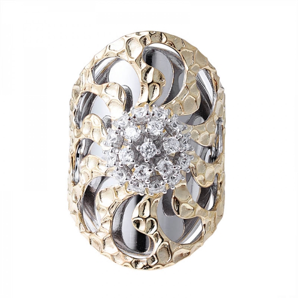 Tamaño del anillo de filigrana de diamantes de 2 tonos de plata de ley 925 