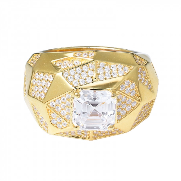 Arabia Saudita estilo micro pave Asscher cut cz joyería 925 anillo de plata para mujer 