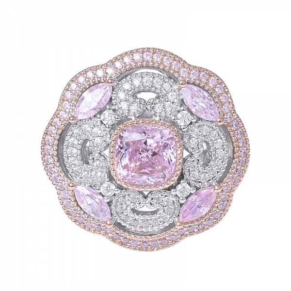 diseño de moda 1ct anillo de compromiso de diamantes rosa claro con corte cojín 