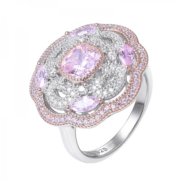 diseño de moda 1ct anillo de compromiso de diamantes rosa claro con corte cojín 