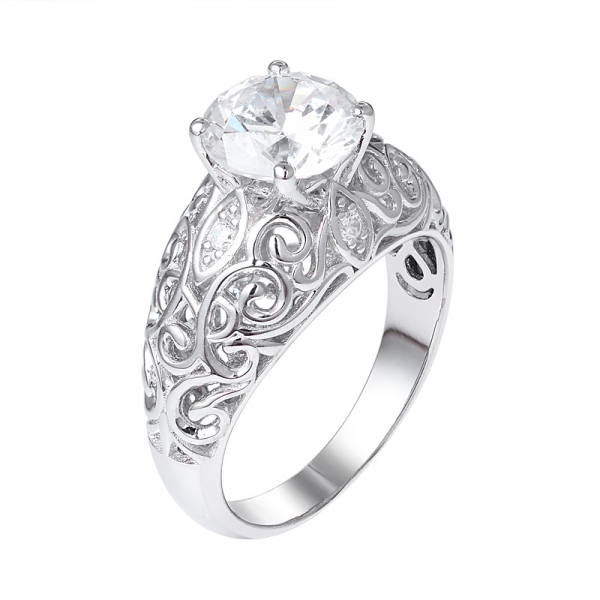  925 plata de ley maciza de 2 quilates 8,0 mm corte redondo CZ anillo de bodas de diamantes 