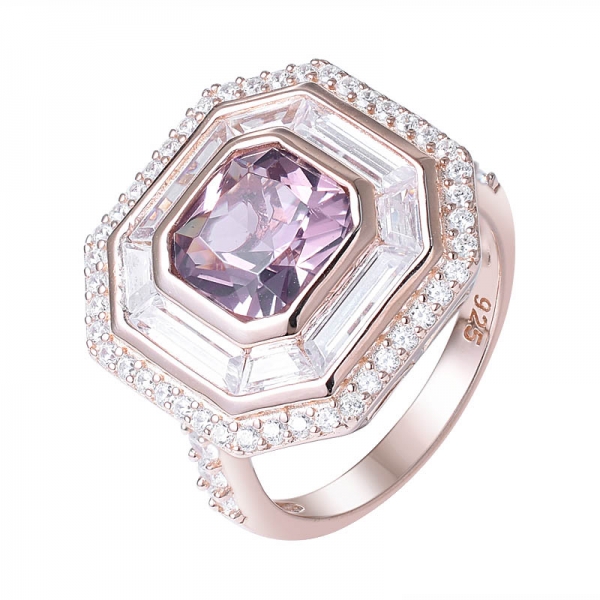  925 plata esterlina CZ anillo de halo de compromiso de morganita creado con corte de cojín de diamantes 